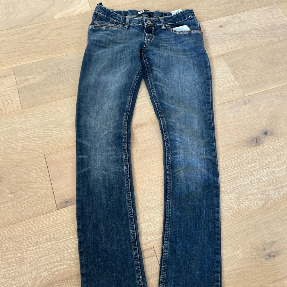 Levis Girls Skinny Jeans Medium Wash Blue Adjustable Waist Size 14 REG